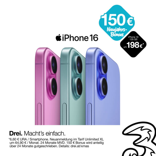 🚀 Superschnell. 📱 Supersmart. 💡⁠
Hol dir jetzt das neue iPhone 16 und sichere dir bis zu 150 € Neujahrs-Bonus! bei Drei 🎉🎁⁠
⁠
#mobile5 #Handyshop #Kundenversteher (m,w,d)⁠
#2025wieDuWillst #NeujahrsBonus #DreiMachtsEinfach